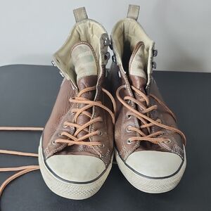 Brown High-Top Sneakers with White Soles